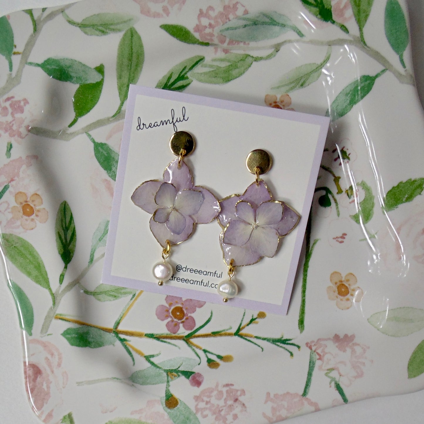 bridesmaid faves - 18k gold plated hydrangea & pearl earrings