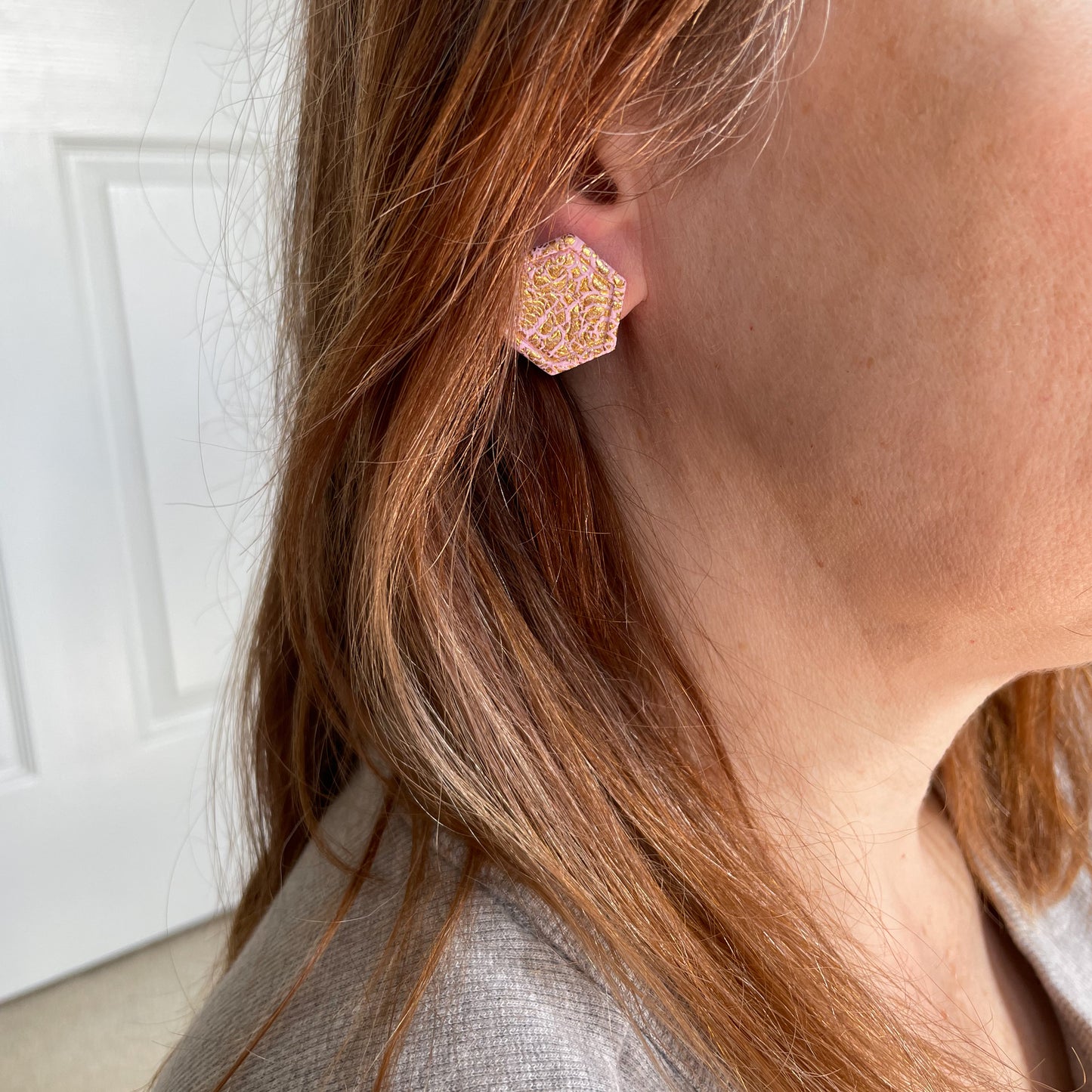 pink & gold geometric studs