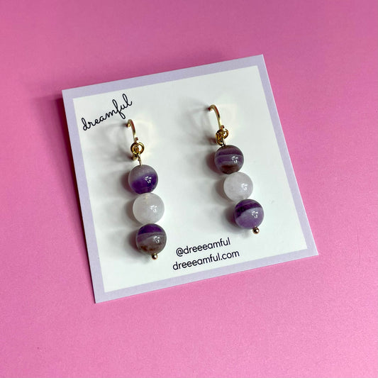 18k gold plated dream amethyst & moonstone crystal earrings