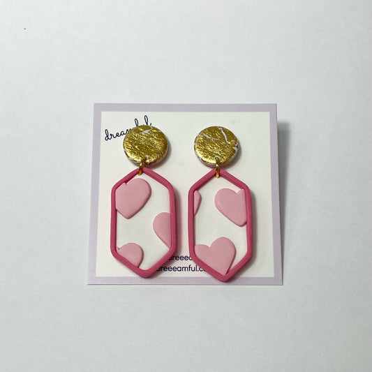 pink hearts - handmade polymer clay earrings