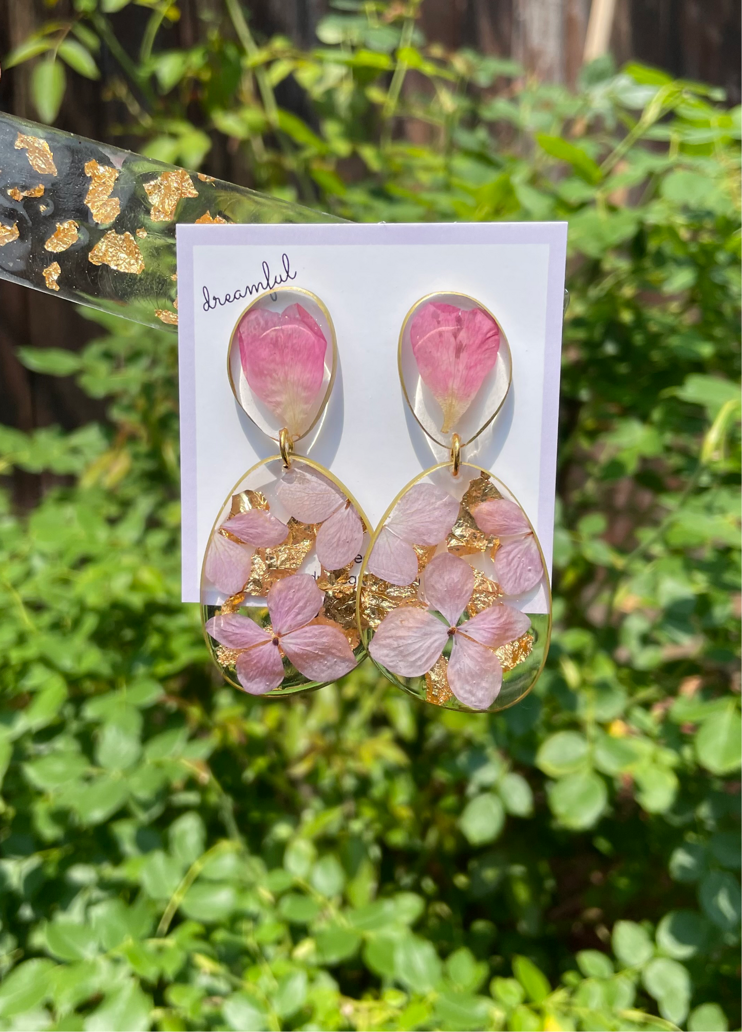 hydrangeas & roses - handmade preserved flower earrings