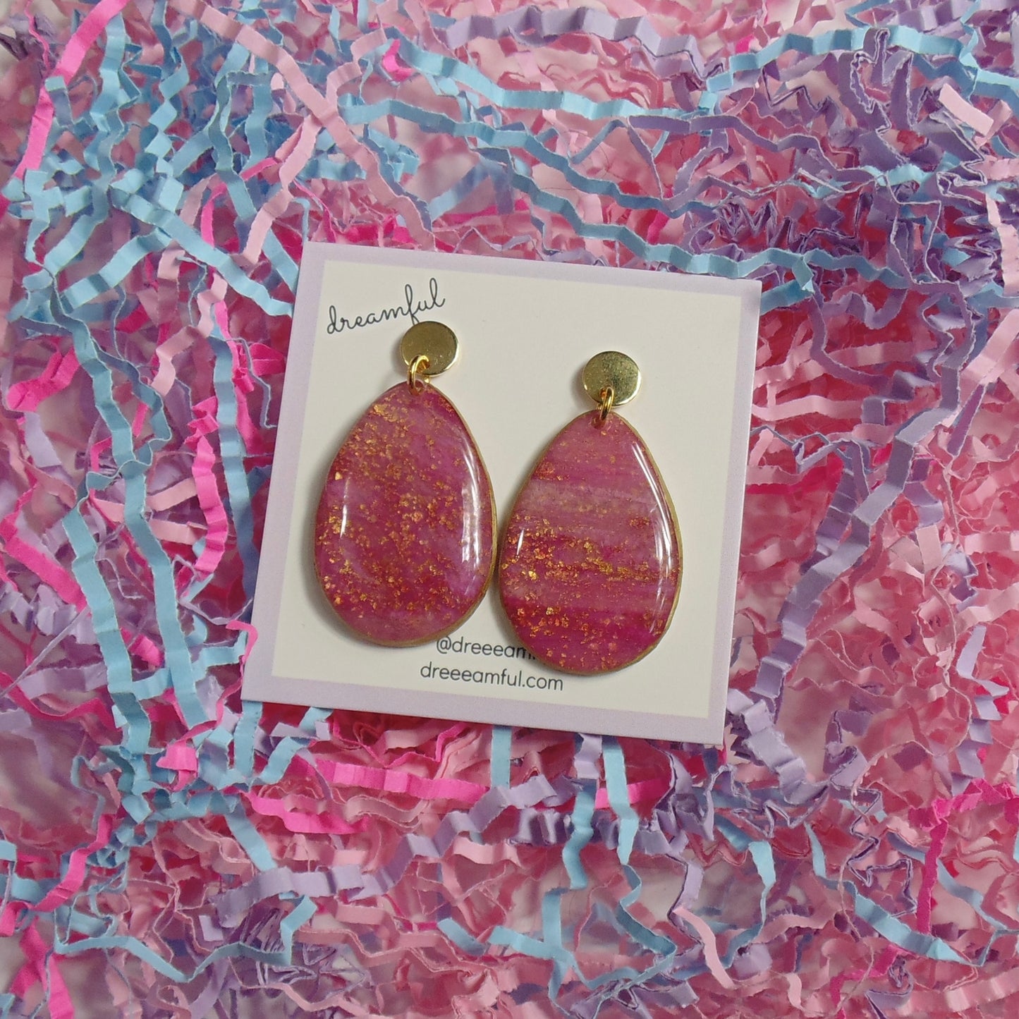 18k gold plated pink oval drop earrings