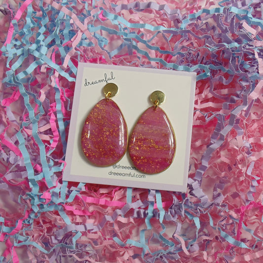 18k gold plated pink oval drop earrings