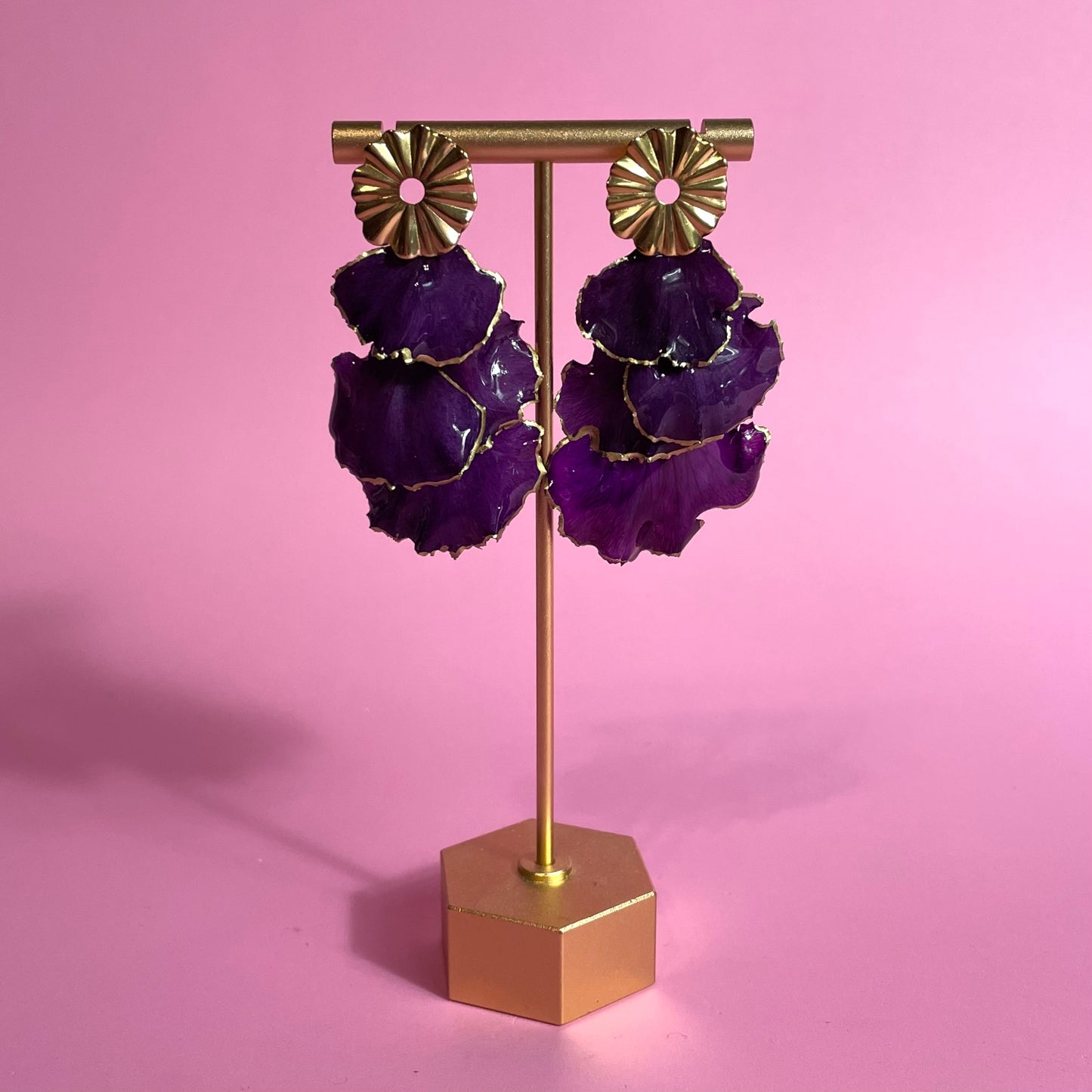 purple carnation petal earrings