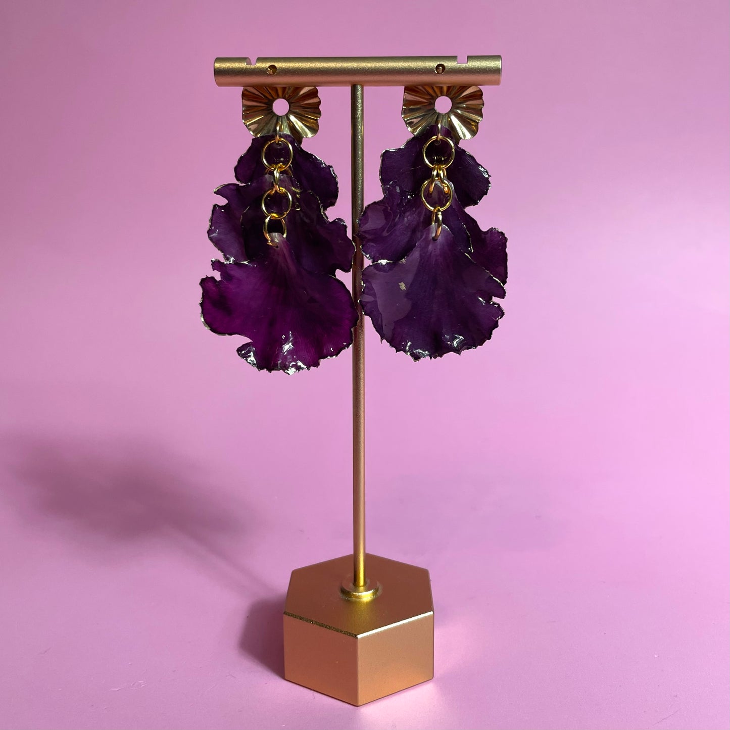 purple carnation petal earrings