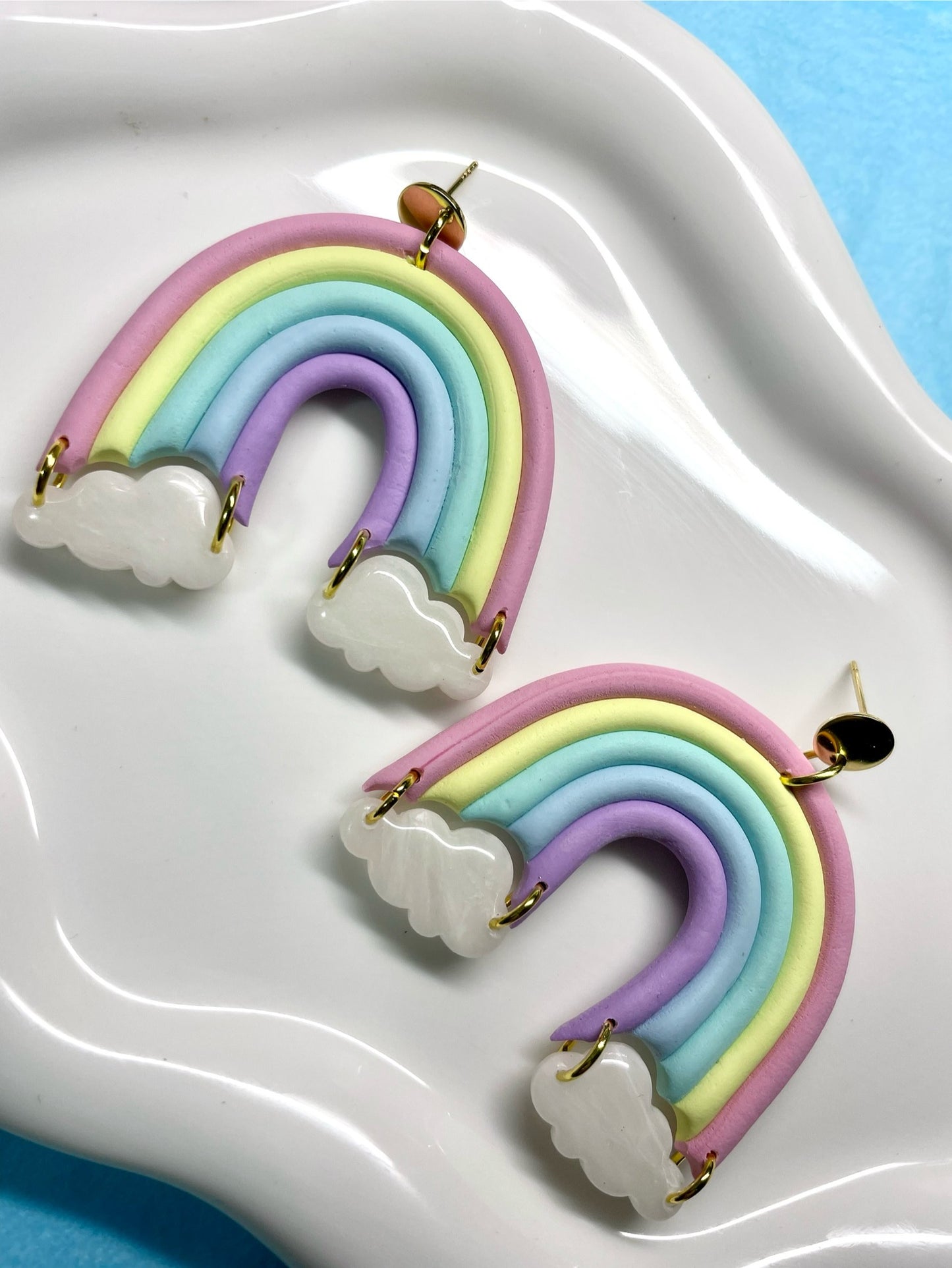 coquette pastel rainbows - handmade polymer clay earrings