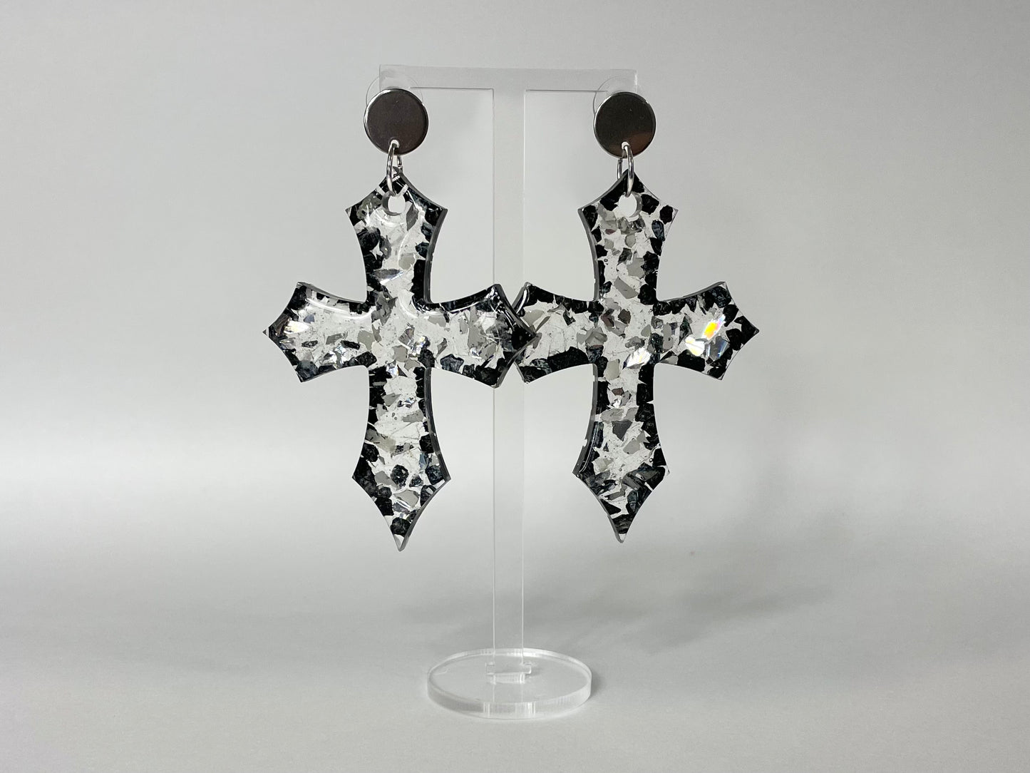 shattered glass crosses - handmade epoxy resin earrings