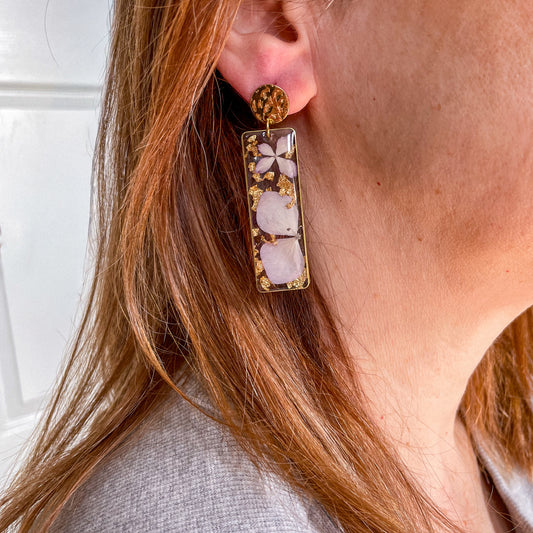 18k gold plated hydrangea bar earrings