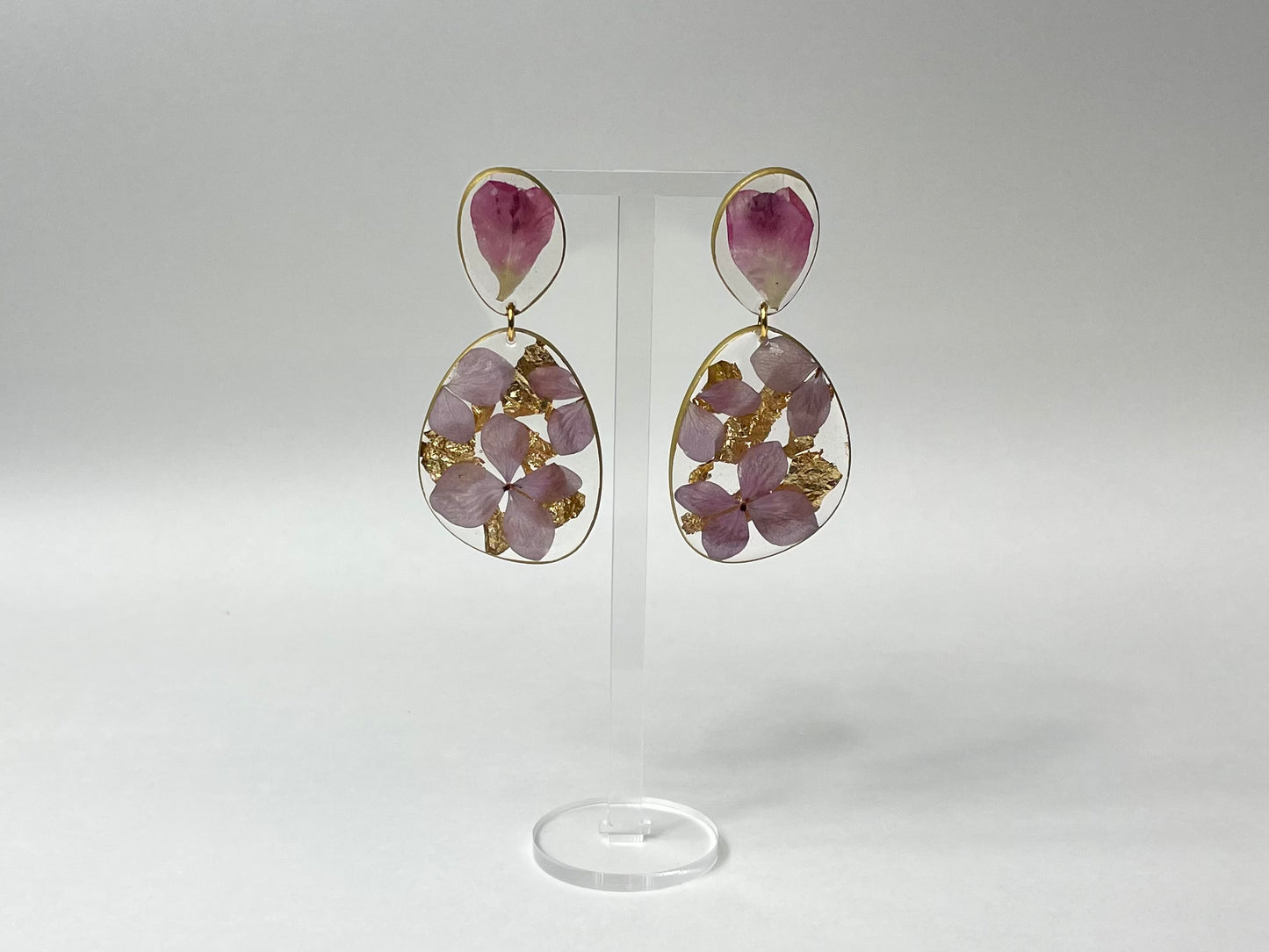 hydrangeas & roses - handmade preserved flower earrings