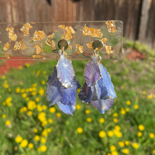 blue delphinium petals - handmade epoxy resin flower earrings