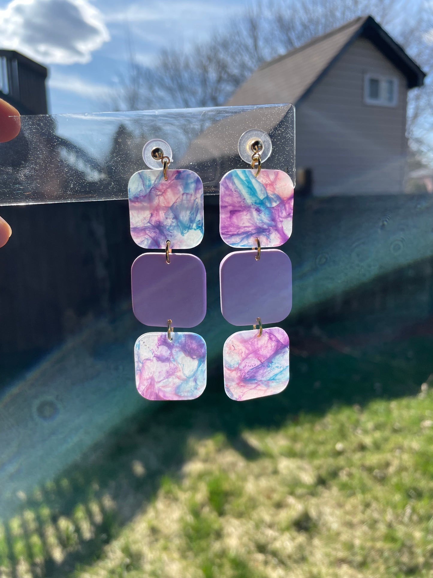 lilac shatter - handmade polymer clay earrings