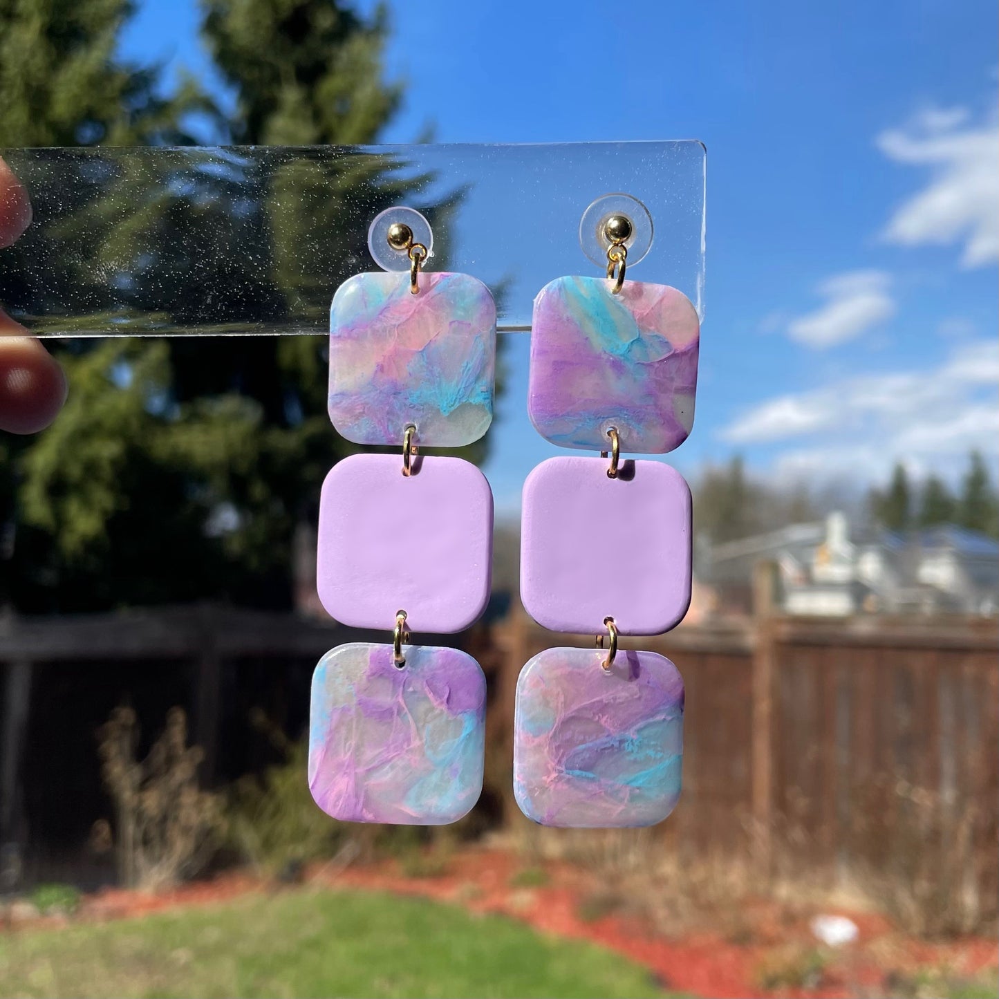 lilac shatter - handmade polymer clay earrings