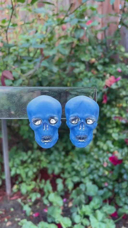 blue & silver skull earrings